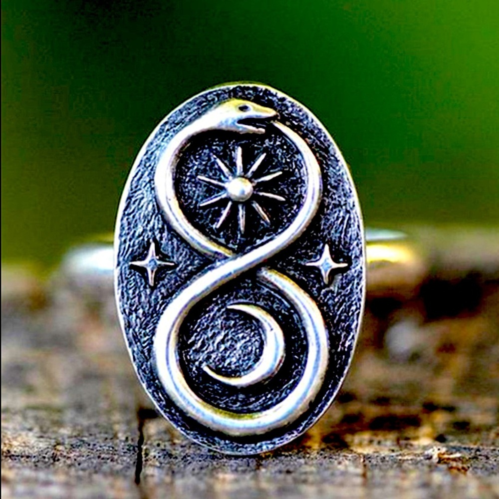 Infinity Snake, Sun, Moon & Star Oval plate Rings